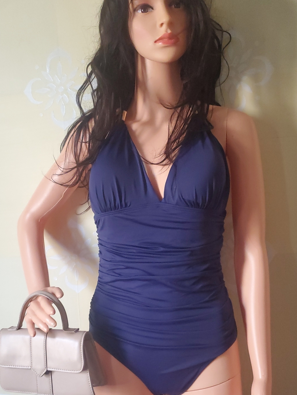 Deep Navy One-Piece Swimsuit with Ruched Trim